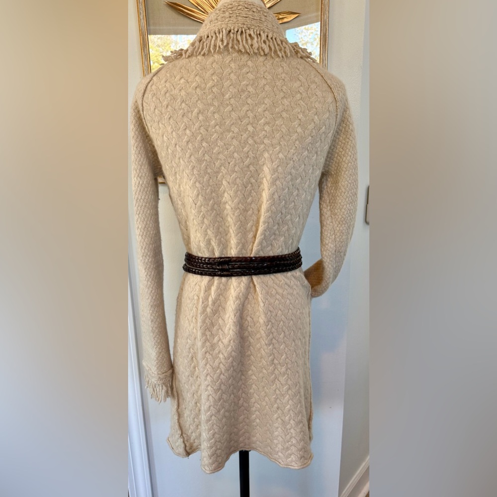 Cream Wool-Blend Fringe Cardigan | Boho Open Front Coatigan - Picture 5 of 13